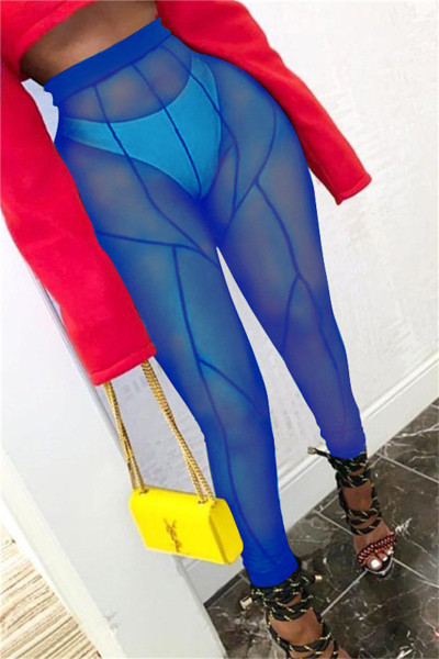 Fashion Sexy Solid See-through Skinny High Waist Pencil Trousers
