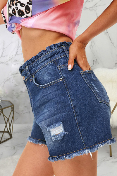 Fashion Casual Solid Tassel Ripped High Waist Regular Denim Shorts