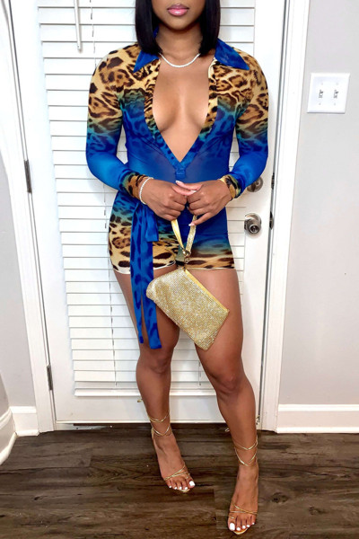 Fashion Sexy Print Basic V Neck Long Sleeves Skinny Romper