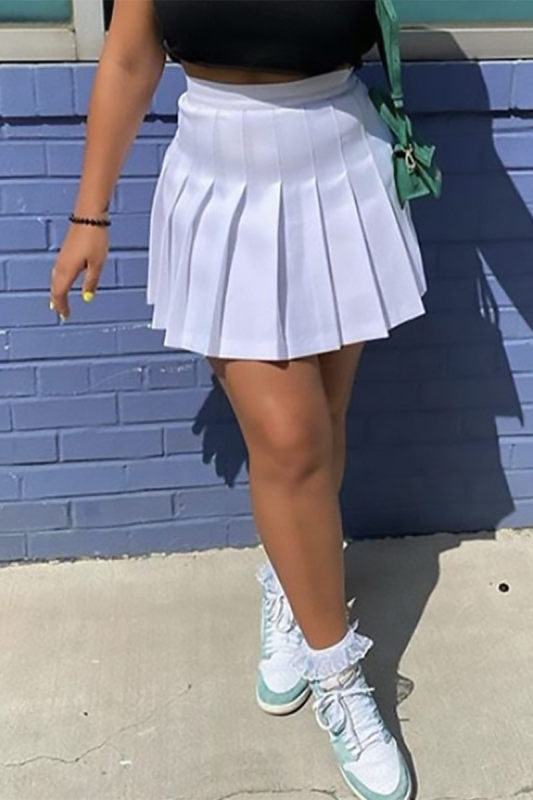 Fashion Sexy Solid Regular High Waist Pleated Skirt