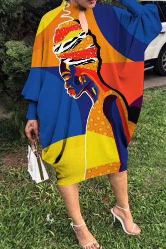 Fashion Casual Print Hollowed Out Half A Turtleneck Long Sleeve Dresses