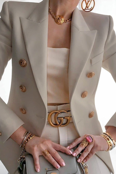Casual Solid Buckle Turndown Collar Outerwear