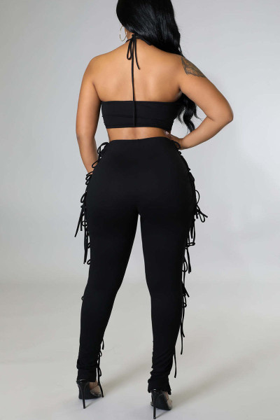 Sexy Solid Hollowed Out Split Joint Frenulum Strapless Sleeveless Two Pieces