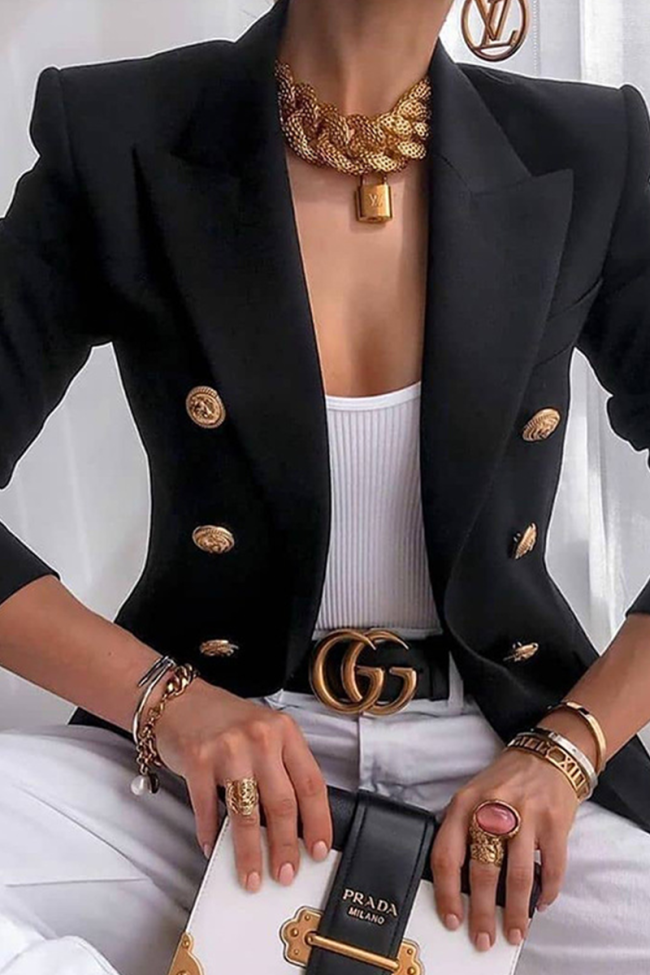 Casual Solid Buckle Turndown Collar Outerwear