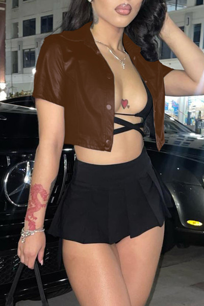 Sexy Street Solid Split Joint Buckle Turndown Collar Outerwear