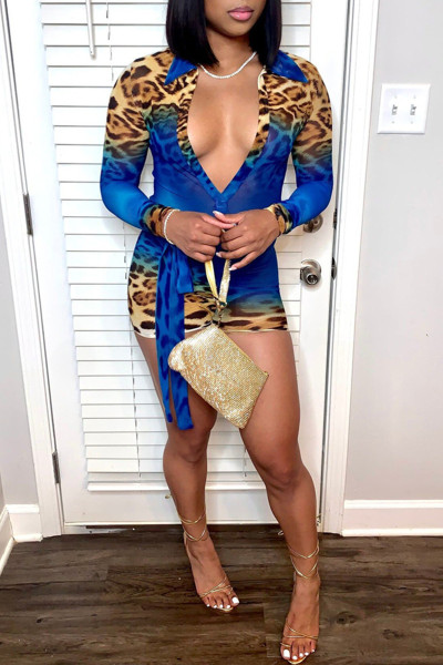 Fashion Sexy Print Basic V Neck Long Sleeves Skinny Romper