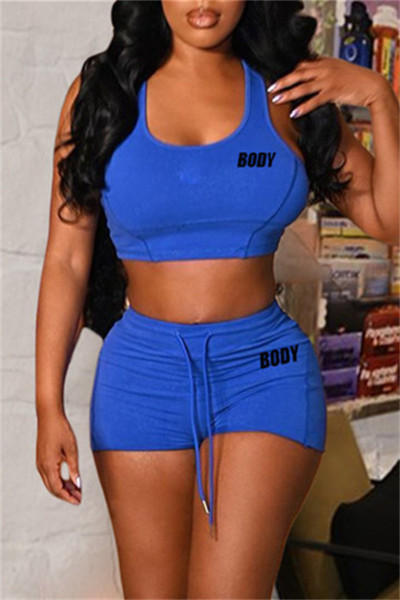 Fashion Casual Letter Print Basic U Neck Sleeveless Two Pieces