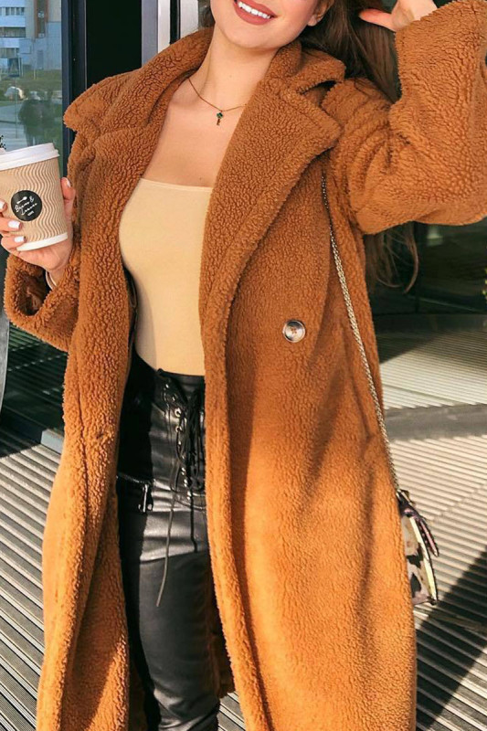 Casual Solid Split Joint Buttons Turn-back Collar Outerwear