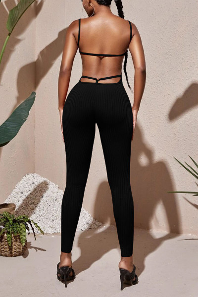 Sexy Solid Split Joint Backless Spaghetti Strap Skinny Jumpsuits