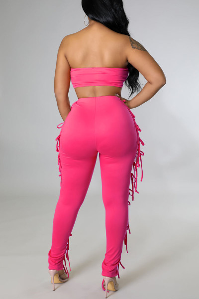 Sexy Solid Hollowed Out Split Joint Frenulum Strapless Sleeveless Two Pieces