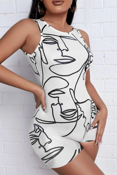 Casual Print Patchwork O Neck Regular Rompers