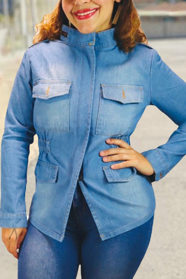 Street Solid Mandarin Collar Outerwear