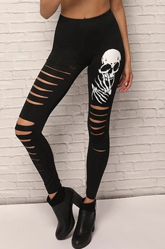 Street Print Ripped Patchwork Regular Mid Waist Pencil Positioning Print Bottoms
