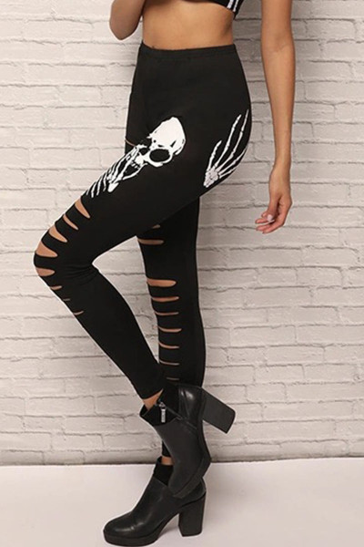 Street Print Ripped Patchwork Regular Mid Waist Pencil Positioning Print Bottoms