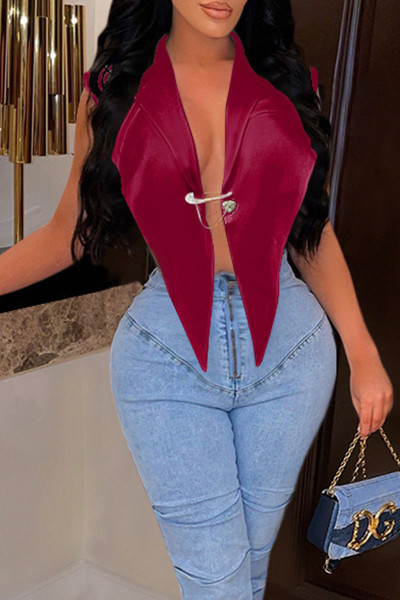 Sexy Solid Split Joint Asymmetrical Turn-back Collar Outerwear