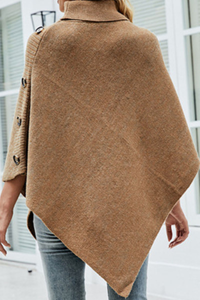 Casual Solid Split Joint Buttons Asymmetrical Turtleneck Outerwear