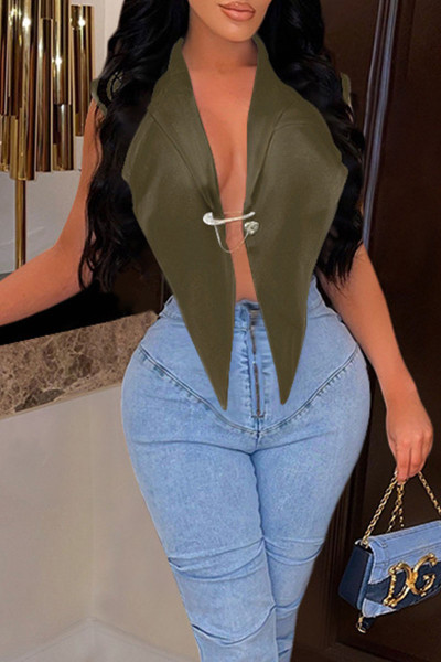 Sexy Solid Split Joint Asymmetrical Turn-back Collar Outerwear