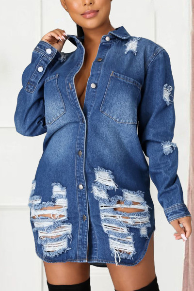 Street Geometric Turndown Collar Outerwear