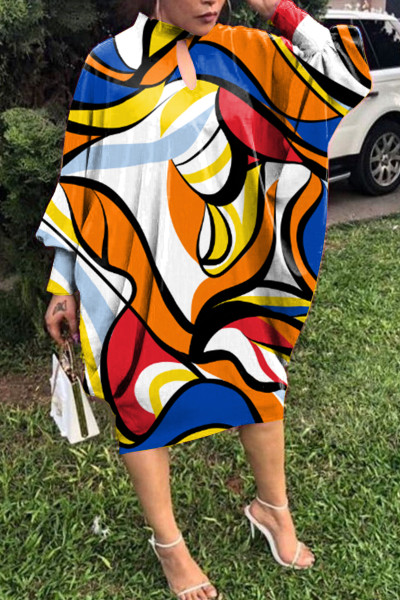 Fashion Casual Print Hollowed Out Half A Turtleneck Long Sleeve Dresses