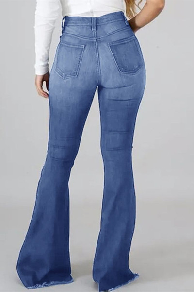 Fashion Casual Solid Ripped High Waist Regular Denim Jeans