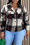 Casual Plaid Patchwork Turndown Collar Outerwear