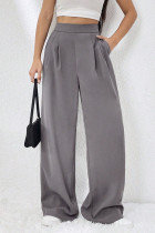 Casual Simplicity Solid Fold Loose High Waist Wide Leg Solid Color Bottoms