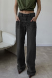 Casual Vintage Solid Patchwork High Waist Denim Jeans