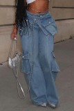 Casual Solid Patchwork Low Waist Regular Denim Jeans