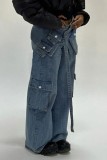Casual Solid Patchwork Low Waist Regular Denim Jeans