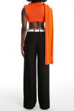 Elegant Solid Patchwork Pocket Buttons Straight Low Waist Straight Patchwork Bottoms
