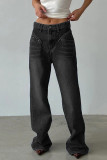 Casual Vintage Solid Patchwork High Waist Denim Jeans