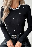 Casual Solid Beading O Neck Tops