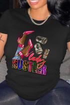 Casual Print Patchwork O Neck T-Shirts