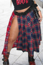 Sexy Plaid Patchwork Buttons High Opening Loose Mid Waist Speaker Full Print Bottoms