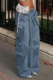 Casual Solid Patchwork Low Waist Regular Denim Jeans