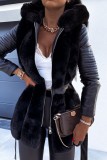 Casual Solid Patchwork Hooded Collar Outerwear