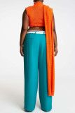 Elegant Solid Patchwork Pocket Buttons Straight Low Waist Straight Patchwork Bottoms