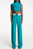 Elegant Solid Patchwork Pocket Buttons Straight Low Waist Straight Patchwork Bottoms