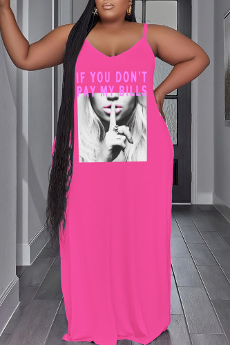 Sexy Casual Print Backless Spaghetti Strap Long Dress Plus Size Dresses