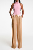 Elegant Solid Patchwork Pocket Buttons Straight Low Waist Straight Patchwork Bottoms