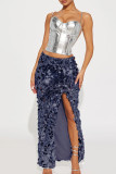 Sexy Solid Patchwork High Opening Straight Mid Waist Straight Else Bottoms