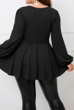 Casual Solid Patchwork V Neck Plus Size Tops