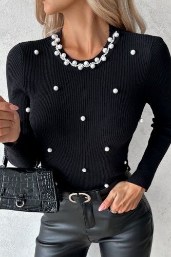 Casual Solid Beading O Neck Tops