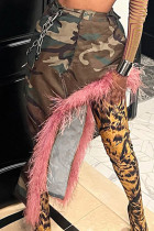 Street Camouflage Print Patchwork Pocket Buttons Feathers Zipper Regular Mid Waist Full Print Bottoms