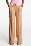 Elegant Solid Patchwork Pocket Buttons Straight Low Waist Straight Patchwork Bottoms