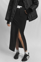Elegant Solid Slit Regular High Waist Solid Color Bottoms