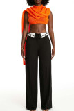 Elegant Solid Patchwork Pocket Buttons Straight Low Waist Straight Patchwork Bottoms