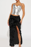 Sexy Solid Patchwork High Opening Straight Mid Waist Straight Else Bottoms