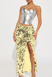 Sexy Solid Patchwork High Opening Straight Mid Waist Straight Else Bottoms