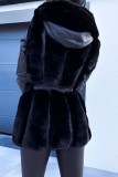 Casual Solid Patchwork Hooded Collar Outerwear